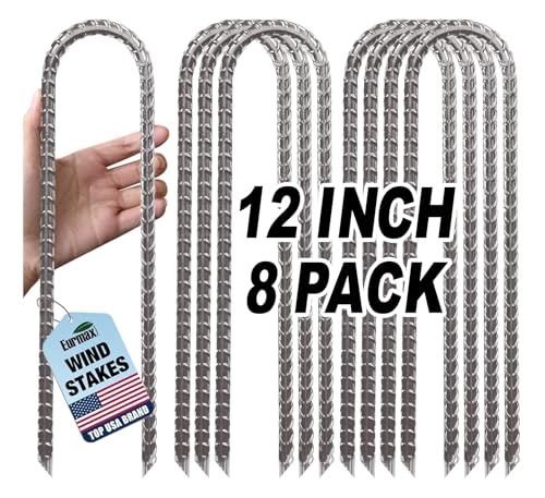 Eurmax USA 8-Pack U-Shape Ground Stakes,Rust-Proof Galvanized Steel Ground Anchors,Commercial Trampoline Stakes for High Winds,Secure Anti-Flip Tie Down for Soccer Goals,Swing Sets,Fences&Playsets